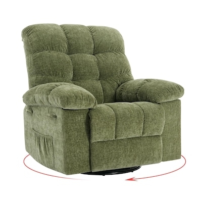Swivel Recliner Baffled Tufting Olive Chenille Side Pocket