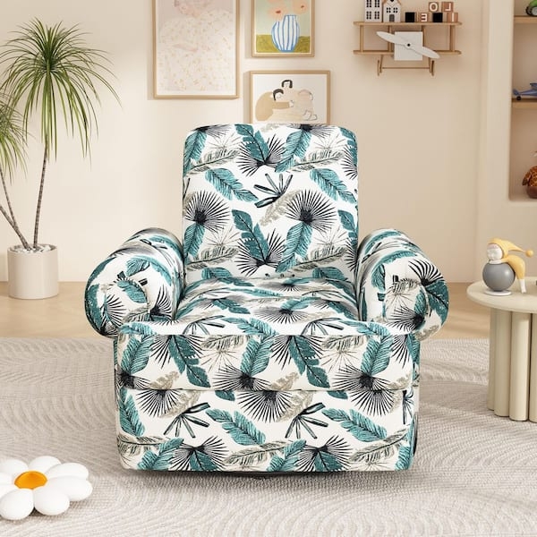 Swivel Recliner Botanical Print Upholstery Rolled Arms Tropical