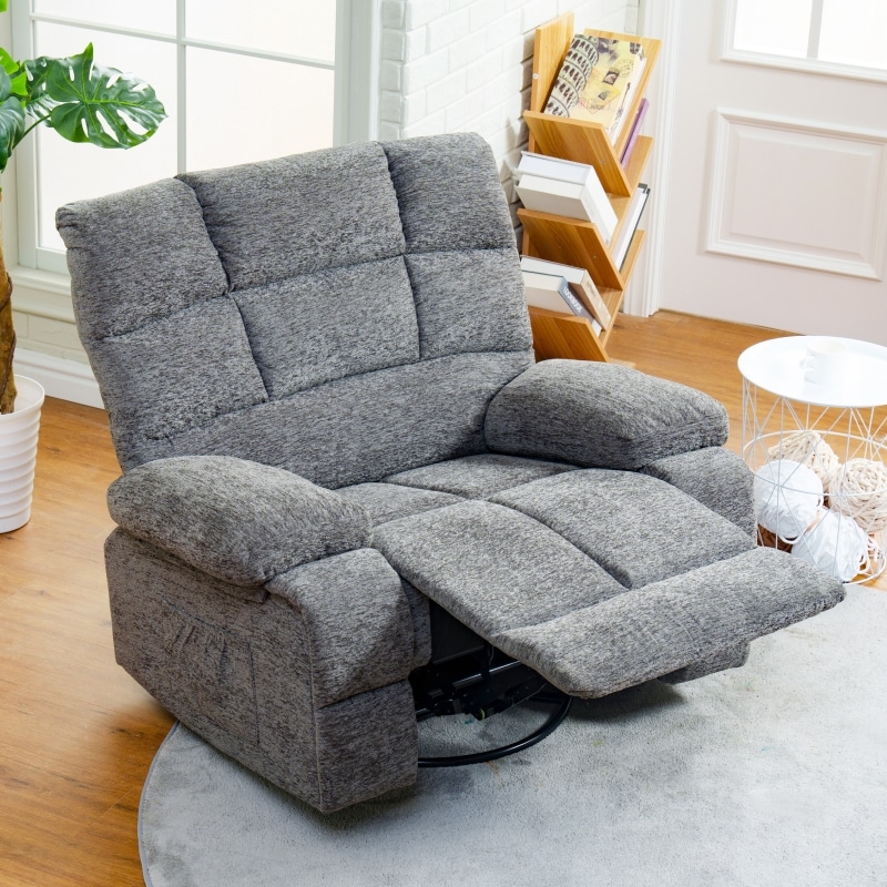 Swivel Recliner Chair Charcoal Heathered Texture Ring Base Modern