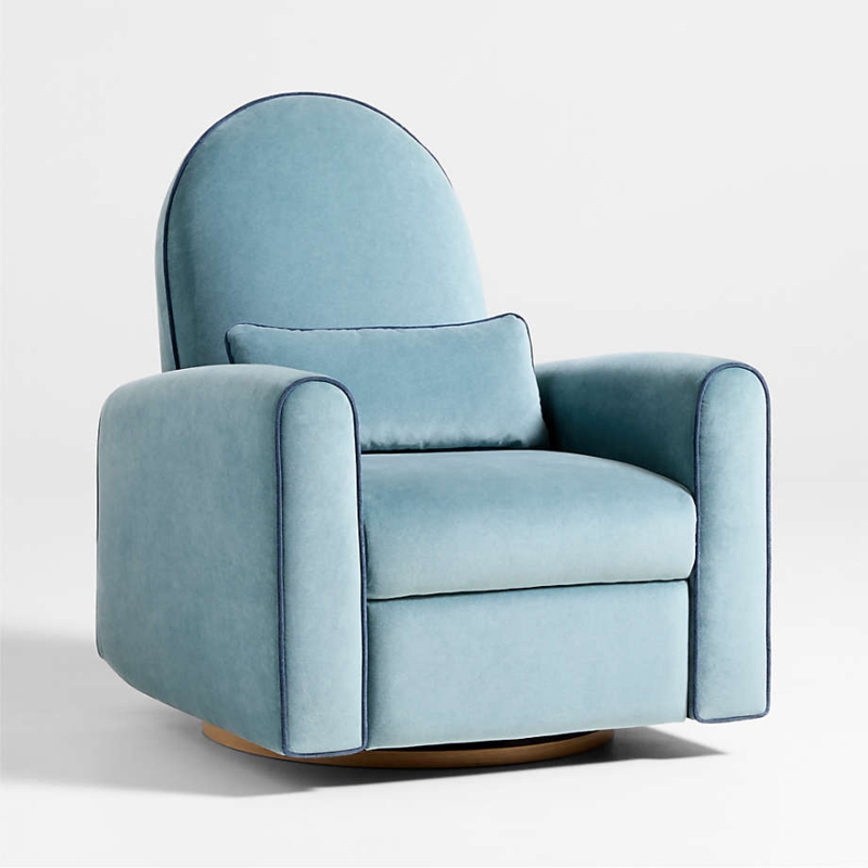 Swivel Recliner Chair Contrast Piping Arched Silhouette Ocean Blue