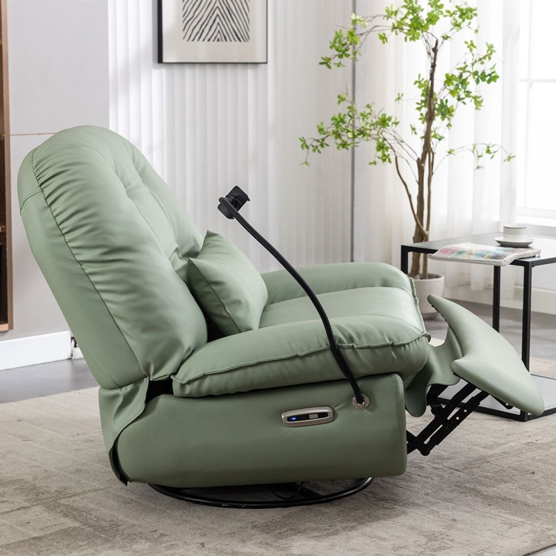 Swivel Recliner Chair Power Sage Green Tech Integrated Phone Holder