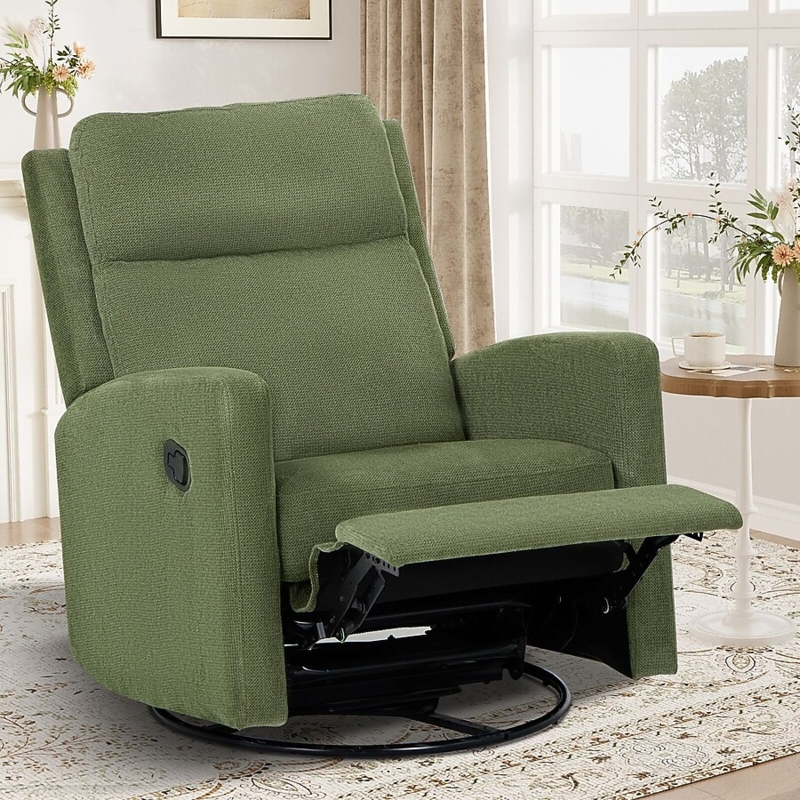 Swivel Recliner Chair Sage Green Textured Fabric Manual Contemporary