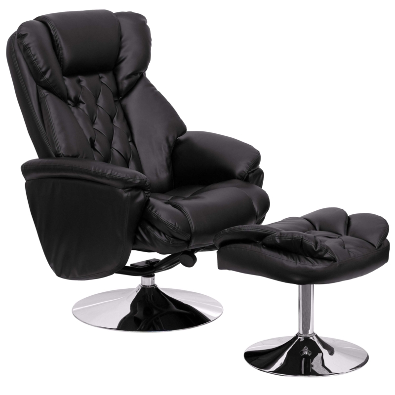Swivel Recliner Chair Set with Chrome Pedestal Base
