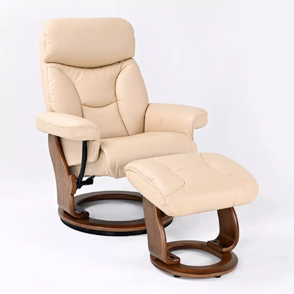 Swivel Recliner Chair Set with Ottoman and Wood Base