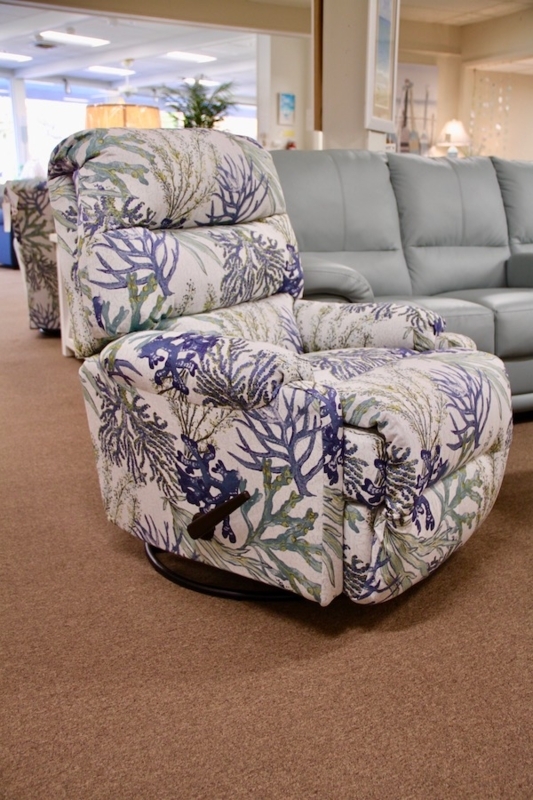 Swivel Recliner Chair with Coastal Coral Pattern Upholstery