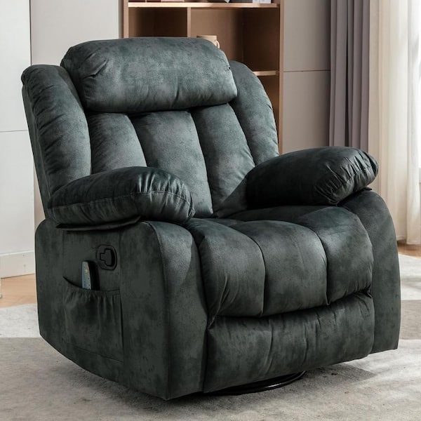 Swivel Recliner Chair with Side Pocket in Blue Grey Microfiber