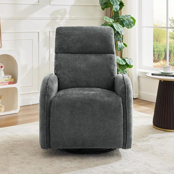 Swivel Recliner Charcoal Gray Chenille High Back Nursery Chair