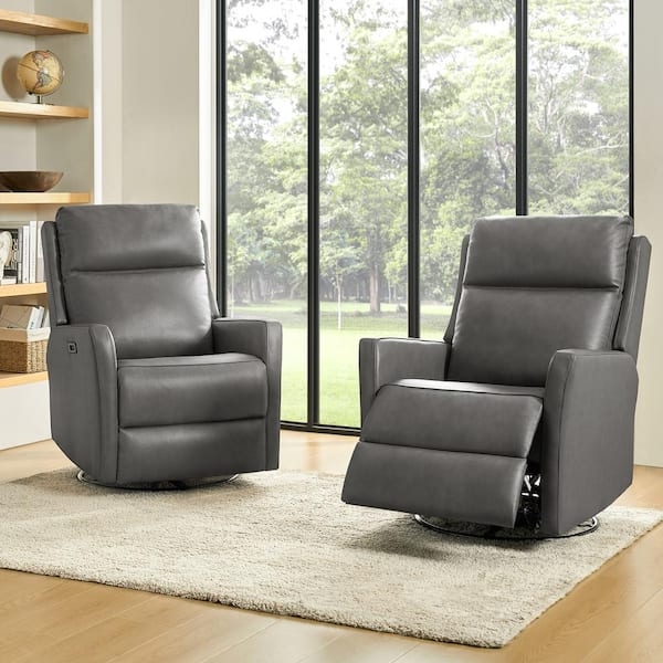 Swivel Recliner, Charcoal Grey Leather-like, Swivel Base, Power Recline