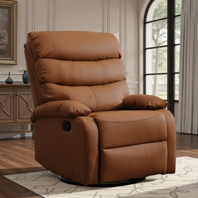 Swivel Recliner Cognac Leather-Like with Channeled Backrest