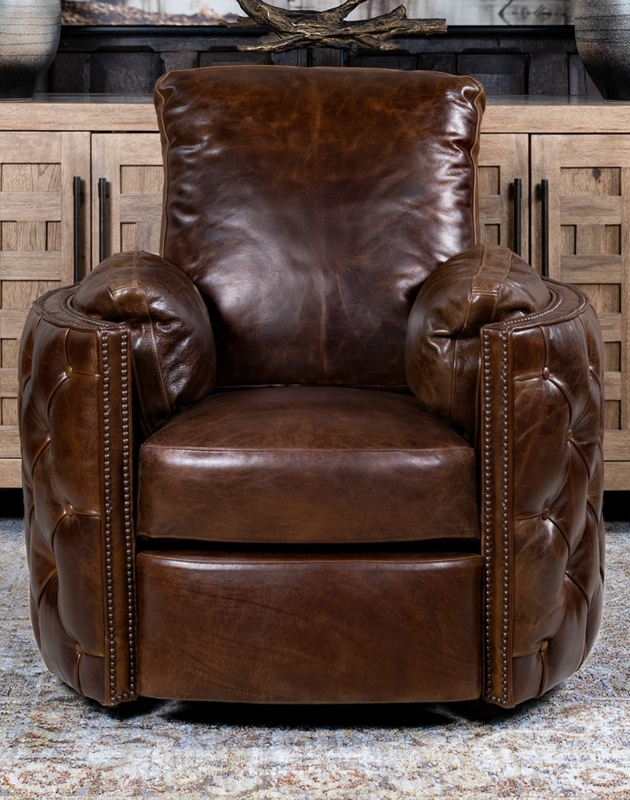 Swivel Recliner, Double Nailhead Trim, Diamond Tufting, Dark Tone