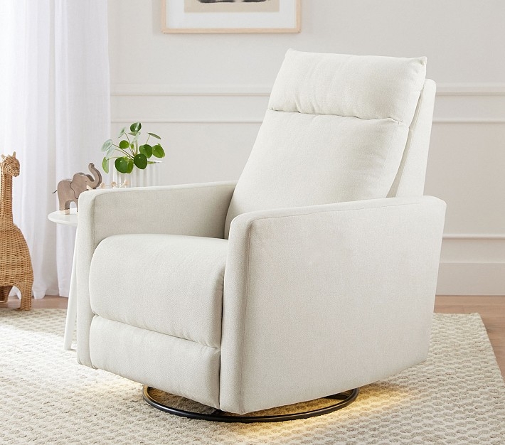 Swivel Recliner Dove Gray Basketweave Texture Modern Nursery Glider