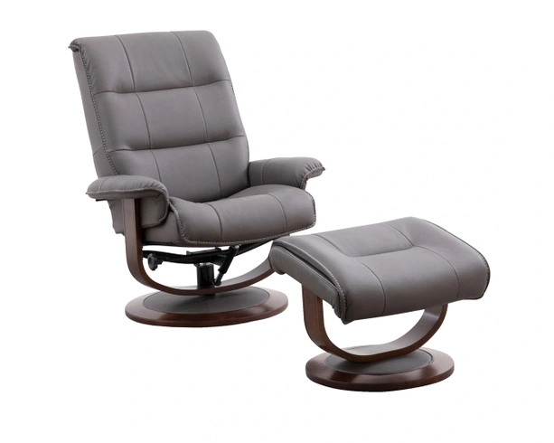 Swivel Recliner Haze Gray Curved Wood Base Segmented Backrest