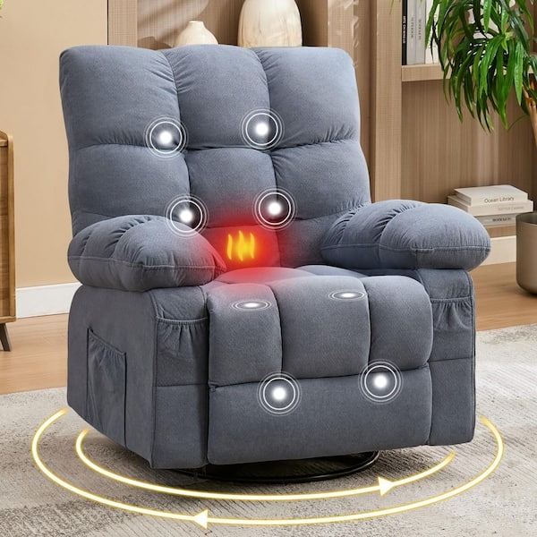 Swivel Recliner in Slate Blue with Segmented Back and Quilted Texture