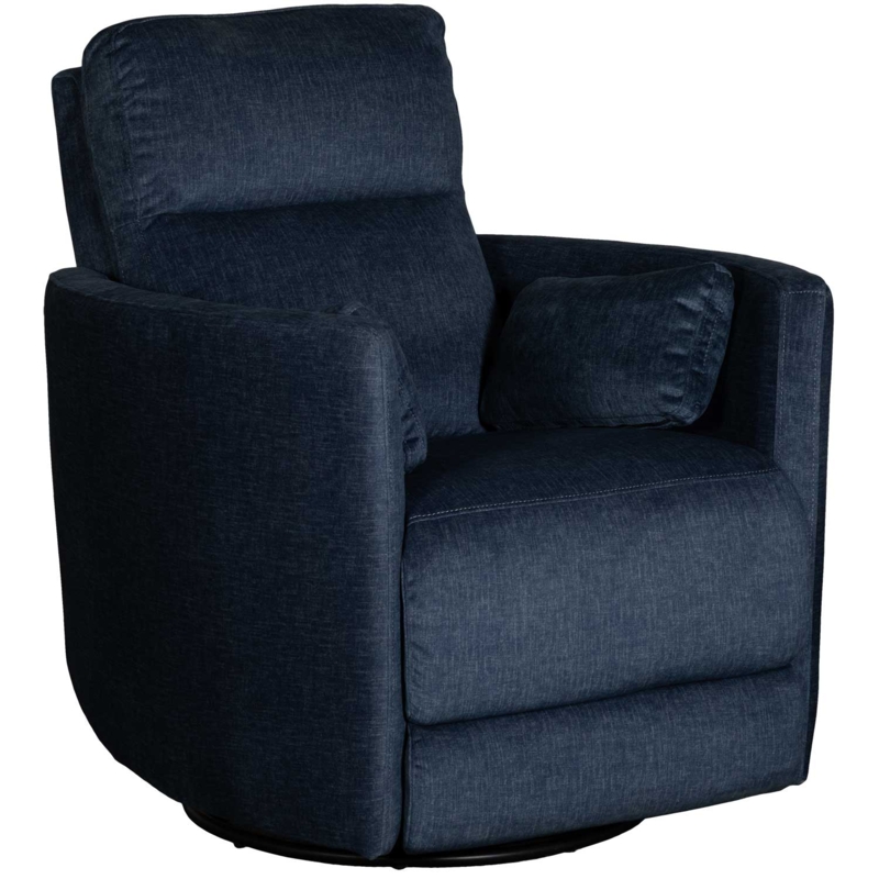 Swivel Recliner Indigo Fabric Track Arms Heathered Weave Manual