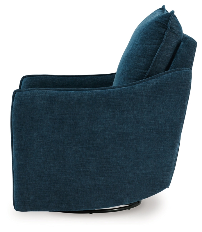 Swivel Recliner Layered Back Cushion Navy Woven Fabric Track Arms