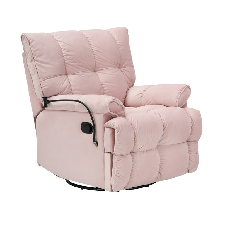 Swivel Recliner Light Pink Manual Recline Phone Holder Pillowed Arms