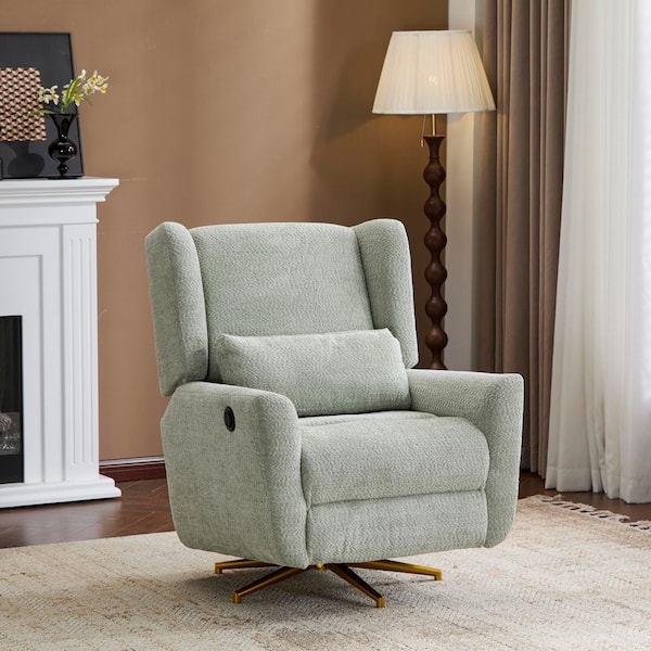 Swivel Recliner Light Sage Green Boucle Gold Base