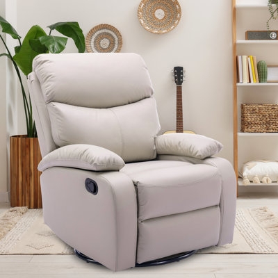 Swivel Recliner Overstuffed Beige Manual Boho Reading Nook Furniture