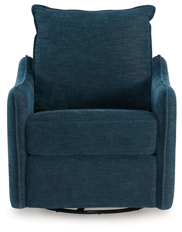 Swivel Recliner Pillow Back Teal Blue Fabric Track Arms Contemporary
