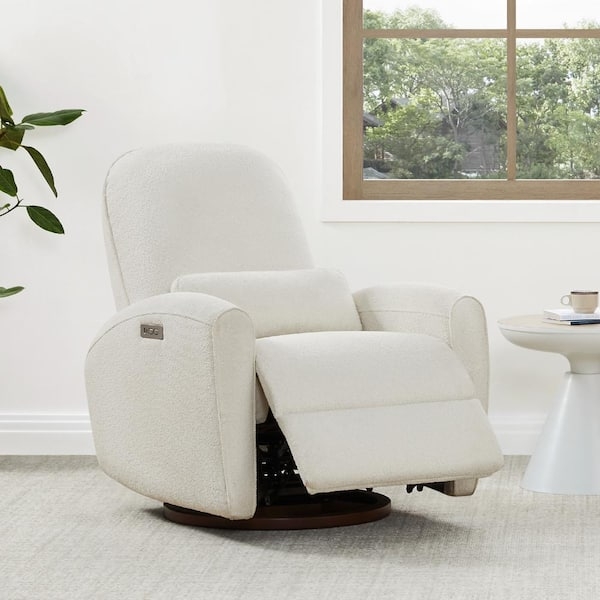 Swivel Recliner Power Cream Boucle Wood Base USB Port