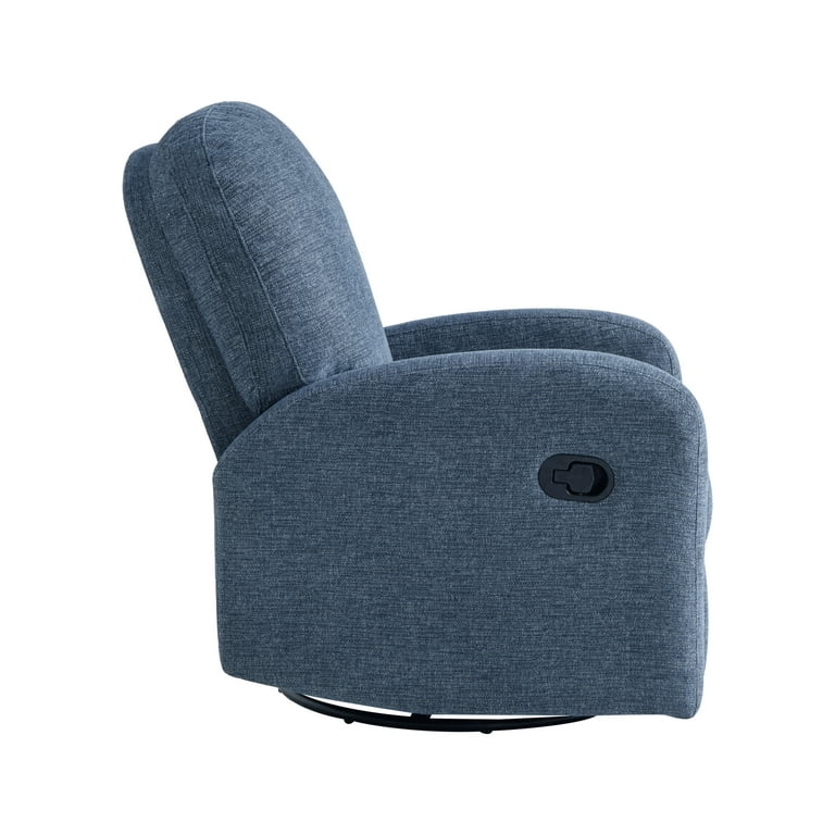 Swivel Recliner Recessed Manual Handle Blue Woven Fabric Modern