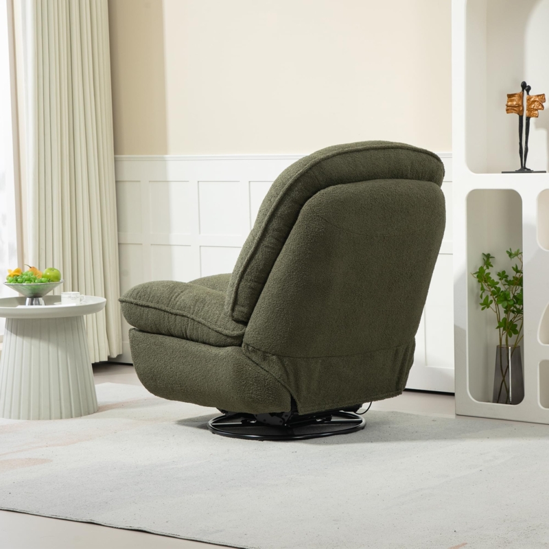 Swivel Recliner Round Metal Base Forest Green Chenille Manual