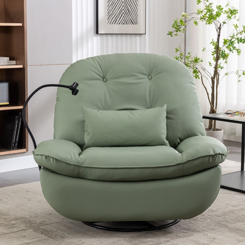Swivel Recliner Sage Green Leather-Like Bulbous Silhouette Phone Holder