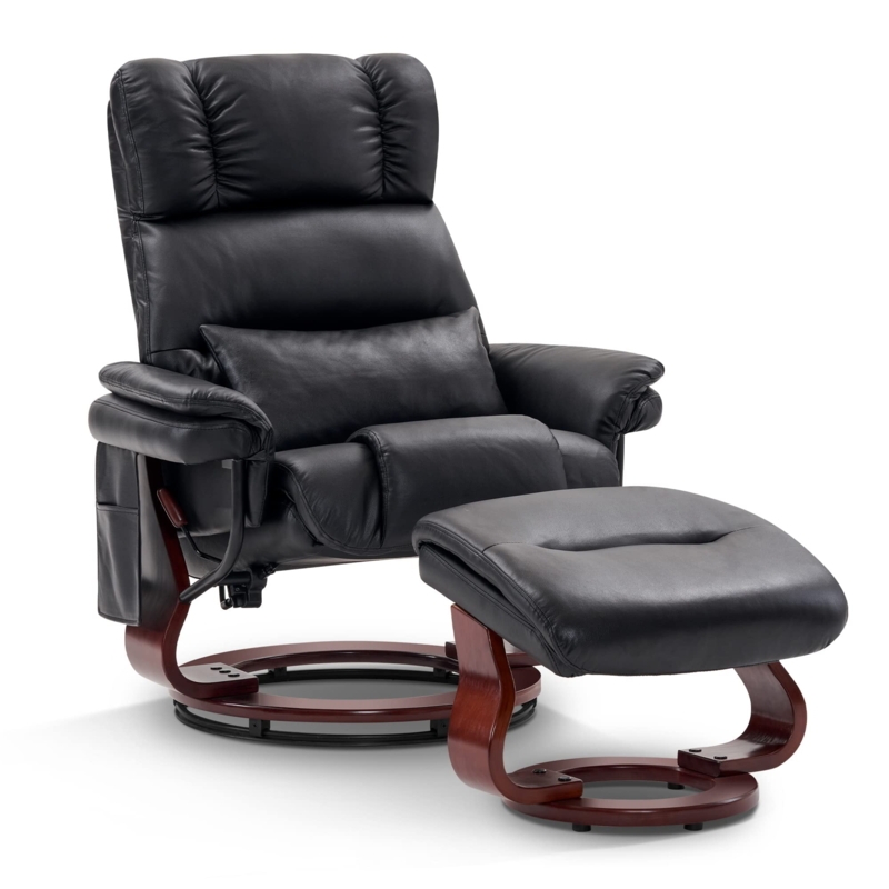 Swivel Recliner Set with Ottoman Side Storage Pocket Reddish Brown Base