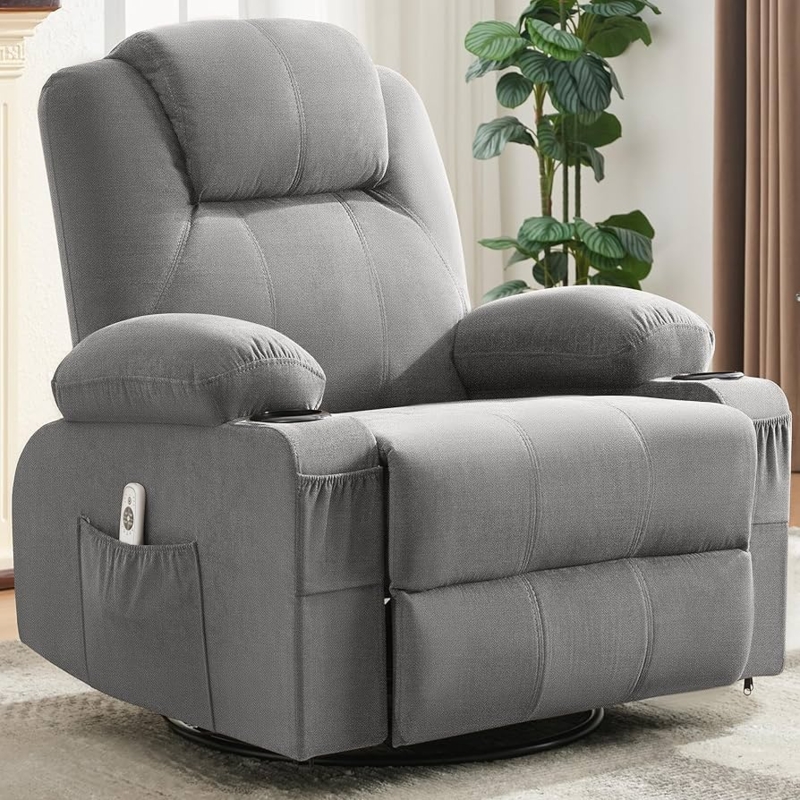 Swivel Recliner Side Pockets Wired Remote Cup Holders Oversized