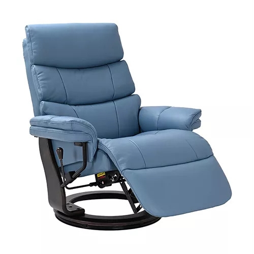 Swivel Recliner Slate Blue Leather Like Flip Up Footrest Ergonomic