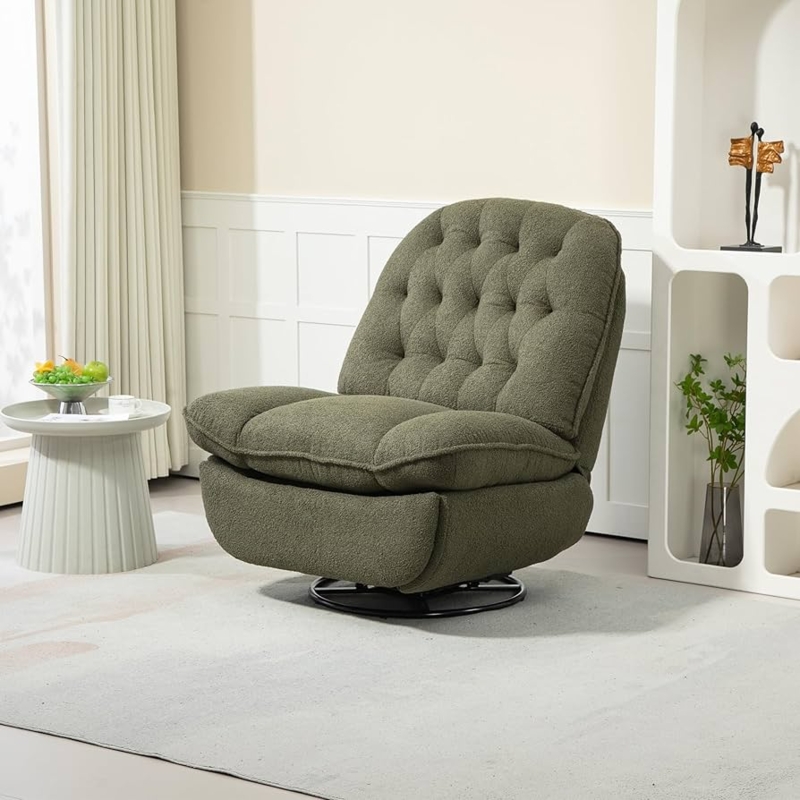 Swivel Recliner Tufted Swivel Base Chenille Fabric Round Base