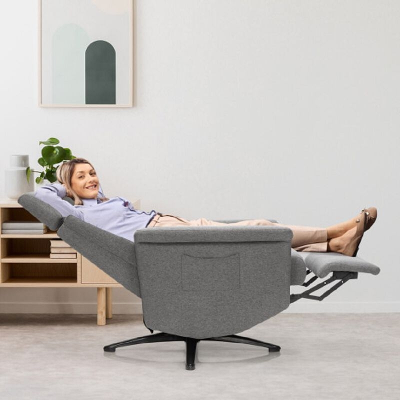 Swivel Recliner with Heathered Fabric and Integrated Footrest