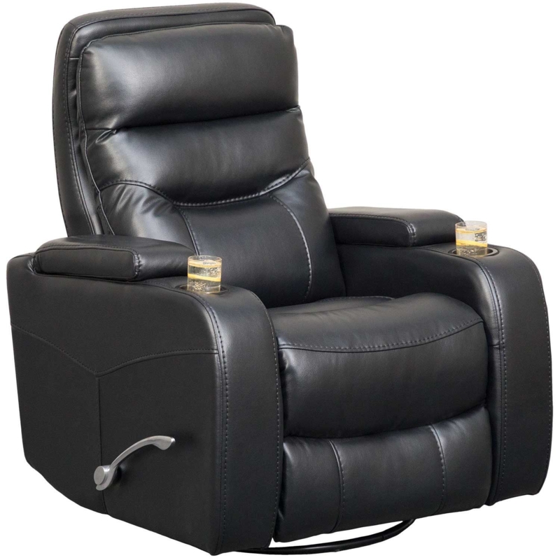 Swivel Recliner with Integrated Cup Holders Charcoal Black Leather Like Home Theater