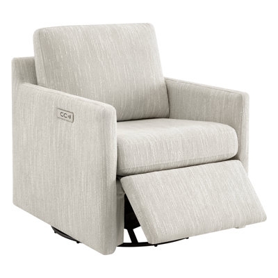 Swivel Recliner with Power Reclining and USB Port, Light Gray Woven