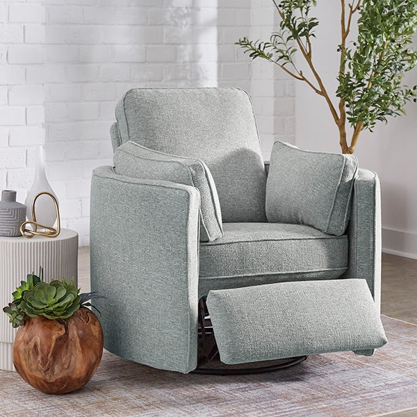 Swivel Recliner with Track Arms and Glider Function in Sage Green