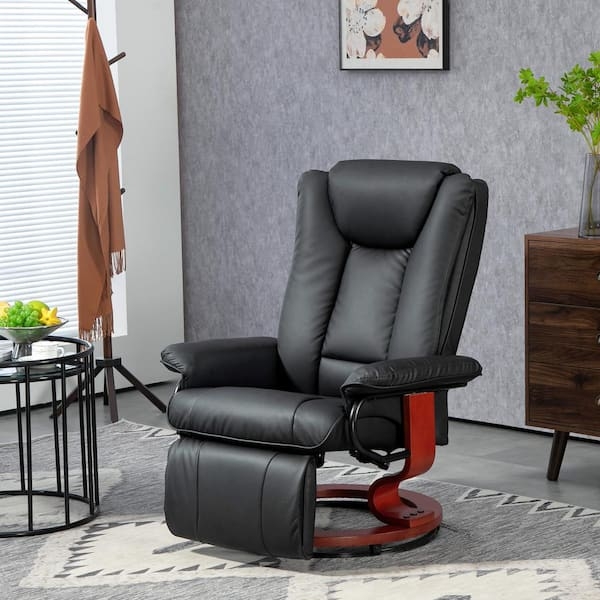 Swivel Recliner Wood C-Frame Base Integrated Footrest Leather-Like