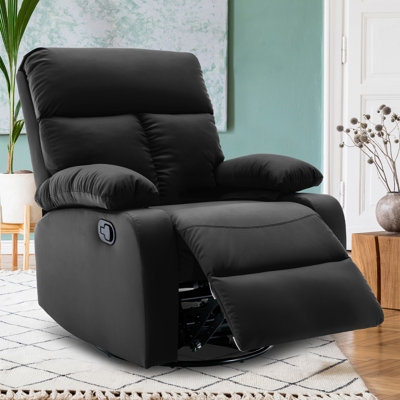 Swivel Rocker Recliner Black Microfiber Overstuffed Silhouette