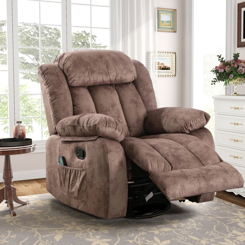 Swivel Rocker Recliner Chair in Dune Shadow with Side Pocket