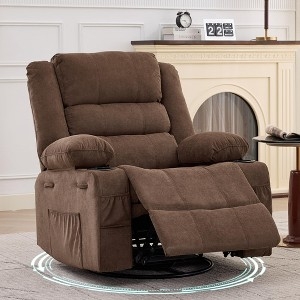 Swivel Rocker Recliner, Chocolate Brown, Cup Holders, Side Pockets
