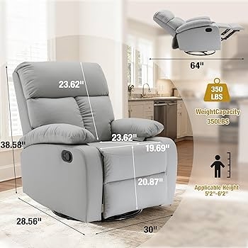 Swivel Rocker Recliner Compact Light Grey Manual Small Space Rocking Chair