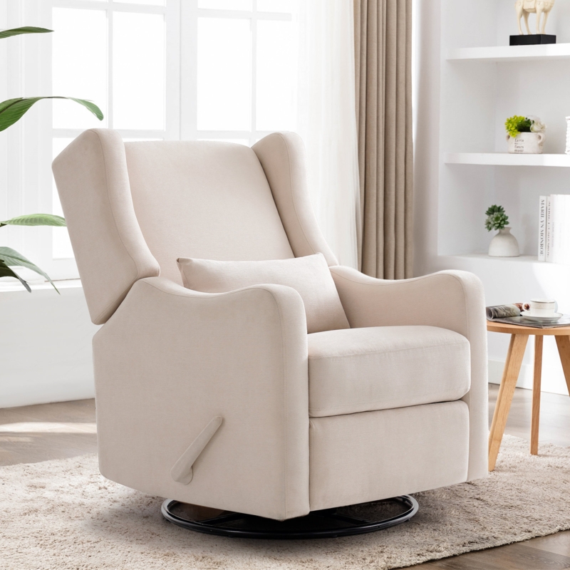 Swivel Rocker Recliner Cream Upholstered Wingback Nursing