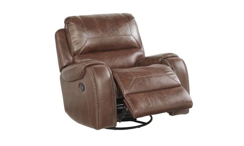 Swivel Rocker Recliner, Distressed Finish, Nailhead Trim, Manual