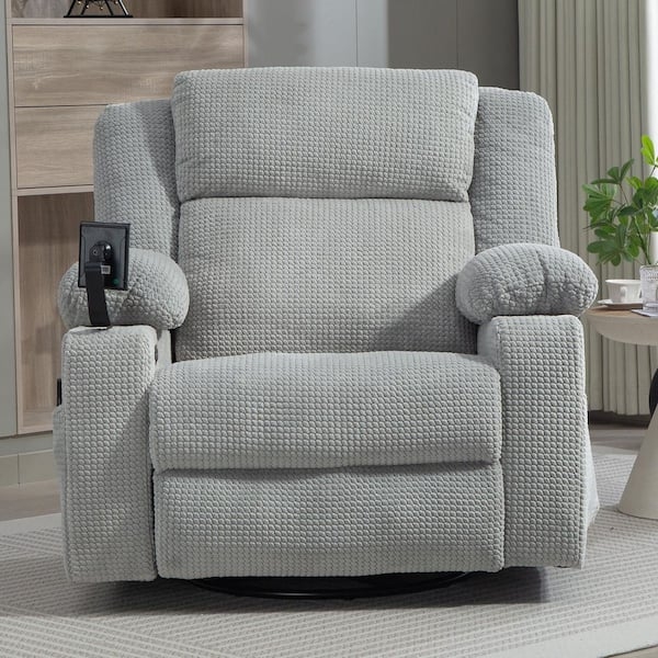 Swivel Rocker Recliner Honeycomb Texture and Integrated Tablet Mount