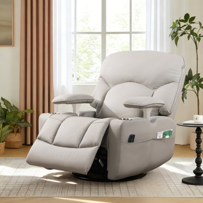 Swivel Rocker Recliner Light Gray Cup Holders Adjustable Arms