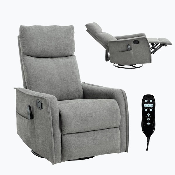 Swivel Rocker Recliner Light Grey Fabric With Massage And Heat