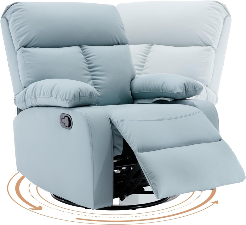 Swivel Rocker Recliner Mint Blue Compact Silhouette Small Space