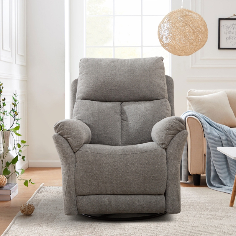 Swivel Rocker Recliner Split Back Cushion Heathered Grey Fabric Cozy