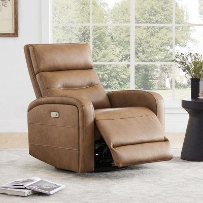 Swivel Rocker Recliner Tan Power USB Port Leather Like