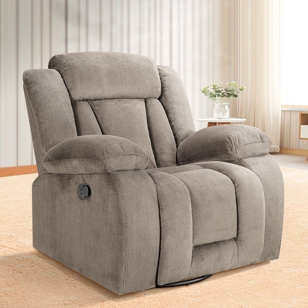 Swivel Rocker Recliner Taupe Textured Fabric Cozy Upholstered Chair
