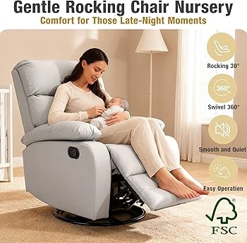 Swivel Rocker Recliner Upholstered 360 Swivel Light Grey Nursery Glider